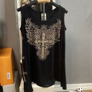 Vocal Black Embellished Cross/Winged size M